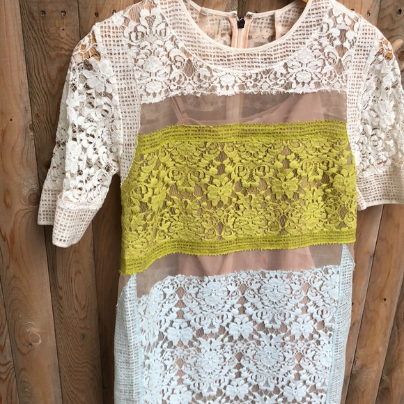 Rebecca Taylor Yellow Lace Patchwork Runway Dress - Picture 9 of 14